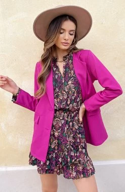 V-hals Print Blouse Zwart Magenta -Kleding Promotie Winkel Classic Blazer Magenta 3 586x900 1
