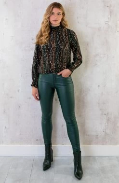 Col Blouse Dots Print Army -Kleding Promotie Winkel Col Blouse Dots Print Army 1 586x900 1