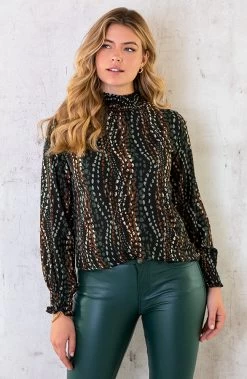 Col Blouse Dots Print Army