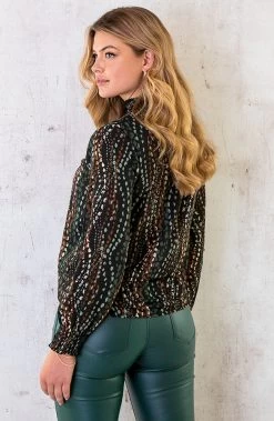 Col Blouse Dots Print Army -Kleding Promotie Winkel Col Blouse Dots Print Army 5 586x900 1