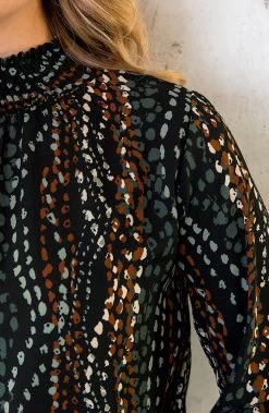 Col Blouse Dots Print Army -Kleding Promotie Winkel Col Blouse Dots Print Army 6 586x900 1