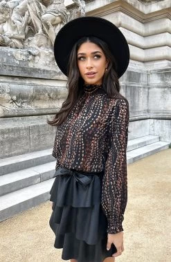 Col Blouse Dots Print Choco -Kleding Promotie Winkel Col Blouse Dots Print Choco 2 586x900 1