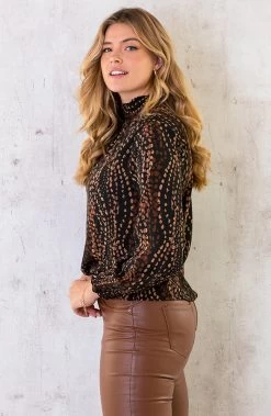 Col Blouse Dots Print Choco -Kleding Promotie Winkel Col Blouse Dots Print Choco 4 586x900 1