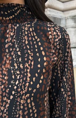 Col Blouse Dots Print Choco -Kleding Promotie Winkel Col Blouse Dots Print Choco 586x900 1