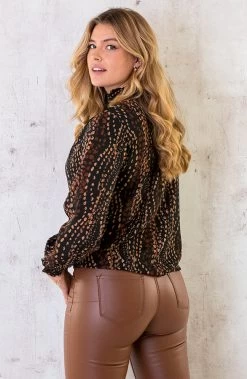Col Blouse Dots Print Choco -Kleding Promotie Winkel Col Blouse Dots Print Choco 6 586x900 2