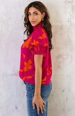 Col Top Flower Roze Oranje -Kleding Promotie Winkel Col Top Flower Roze Oranje 1 3 586x900 1