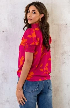 Col Top Flower Roze Oranje -Kleding Promotie Winkel Col Top Flower Roze Oranje 2 2 586x900 1