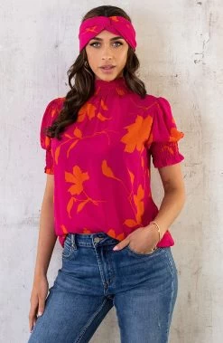 Haarband Print Roze Oranje -Kleding Promotie Winkel Col Top Flower Roze Oranje 8 586x900 2