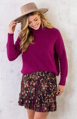 Col Trui Met Ruit Patroon Magenta -Kleding Promotie Winkel Col Trui Met Rui Patroon Magenta 1 586x900 1