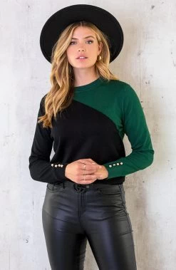 Color Blocking Longsleeve Zwart Smaragd