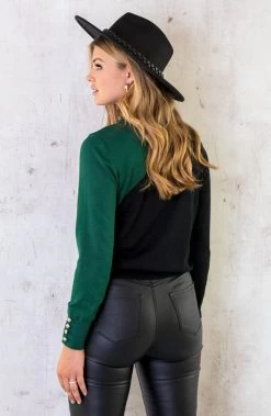 Color Blocking Longsleeve Zwart Smaragd -Kleding Promotie Winkel Color Blocking Longsleeve Zwart Smaragd 5 586x900 1