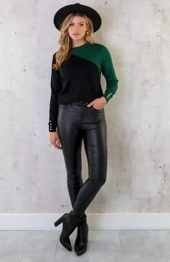 Color Blocking Longsleeve Zwart Smaragd -Kleding Promotie Winkel Color Blocking Longsleeve Zwart Smaragd 8 586x900 1