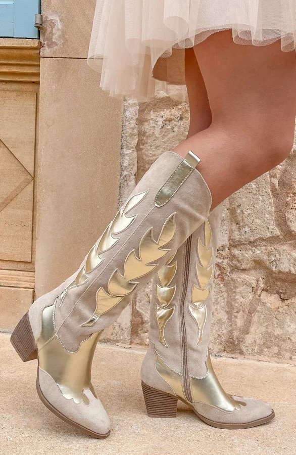 Cowboy Laarzen Goud Beige 3 Cowboy Laarzen Goud Beige