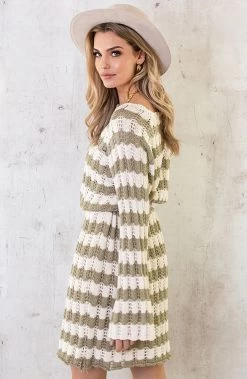 Crochet Strepen Jurk Army Ecru -Kleding Promotie Winkel Crochet Strepen Jurk Army Ecru 2 586x900 1