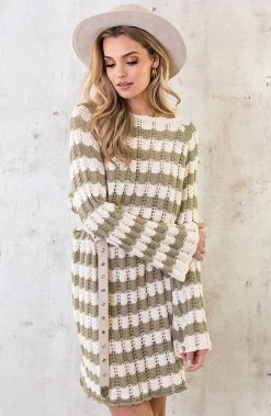 Crochet Strepen Jurk Army Ecru -Kleding Promotie Winkel Crochet Strepen Jurk Army Ecru 5 586x900 1