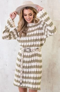 Crochet Strepen Jurk Army Ecru -Kleding Promotie Winkel Crochet Strepen Jurk Army Ecru 7 586x900 1