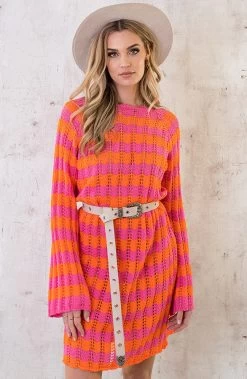 Crochet Strepen Jurk Roze Oranje