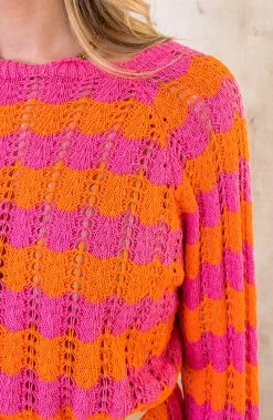 Crochet Strepen Jurk Roze Oranje -Kleding Promotie Winkel Crochet Strepen Jurk Roze Oranje 586x900 1
