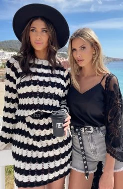 Kanten Kimono Boho Zwart -Kleding Promotie Winkel Crochet Strepen Jurk Zwart Ecru Kanten Kimono Boho Zwart 5 586x900 2