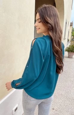 Cut Out Sleeve Blouse Petrol -Kleding Promotie Winkel Cut Out Sleeve Blouse Petrol 5 586x900 1