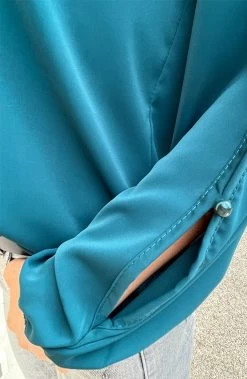 Cut Out Sleeve Blouse Petrol -Kleding Promotie Winkel Cut Out Sleeve Blouse Petrol close 586x900 1