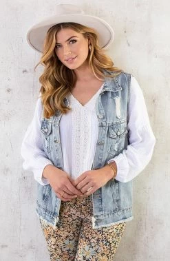 Bohemian Dames Hoed Beige -Kleding Promotie Winkel Denim Gilet Damaged 3 586x900 4