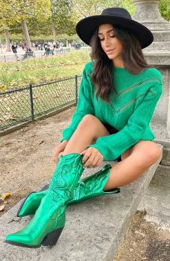 Cowboylaarzen Metallic Green 13 Cowboylaarzen Metallic Green -Kleding Promotie Winkel Detailed Sweater Bright Green 4 586x900 1