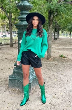Cowboylaarzen Metallic Green 15 Cowboylaarzen Metallic Green -Kleding Promotie Winkel Detailed Sweater Bright Green3 586x900 1