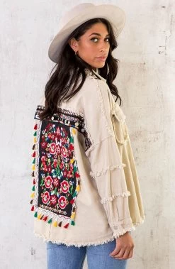 Embroidery Boho Jacket Beige