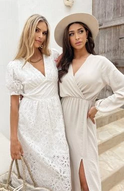 Maxi Jurk Split Beige -Kleding Promotie Winkel Embroidery Midi Jurk Pofmouwen Ecru Maxi Jurk Split Beige 1 586x900 1