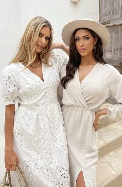 Maxi Jurk Split Beige -Kleding Promotie Winkel Embroidery Midi Jurk Pofmouwen Ecru Maxi Jurk Split Beige 6 586x900 1