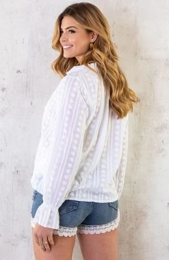 Denim Short Met Embroidery -Kleding Promotie Winkel Embroidery V hals Blouse Ecru 5 586x900 2