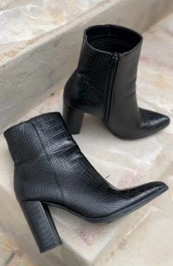 Enkellaarzen Croco Zwart