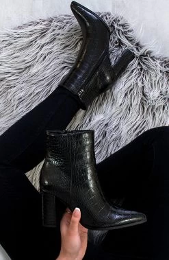 Enkellaarzen Croco Zwart -Kleding Promotie Winkel Enkellaarzen Croco Zwart 586x900 3