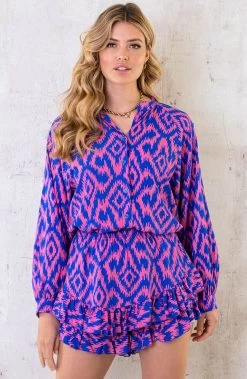 Laagjes Skort Print Kobalt Roze -Kleding Promotie Winkel Fashion Co ord Print Kobalt Roze 2 586x900 1