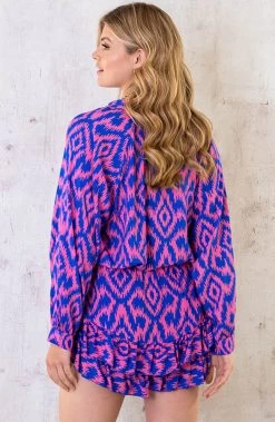 Laagjes Skort Print Kobalt Roze -Kleding Promotie Winkel Fashion Co ord Print Kobalt Roze 4 586x900 1