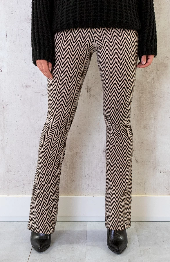 Flared Broek Zigzag Beige 3 Flared Broek Zigzag Beige