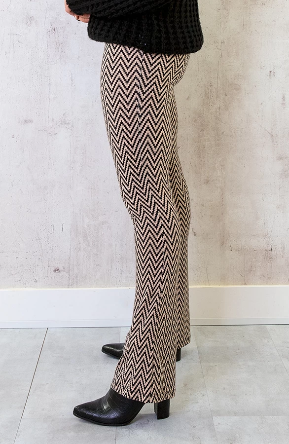 Flared Broek Zigzag Beige 4 Flared Broek Zigzag Beige - Afbeelding 2