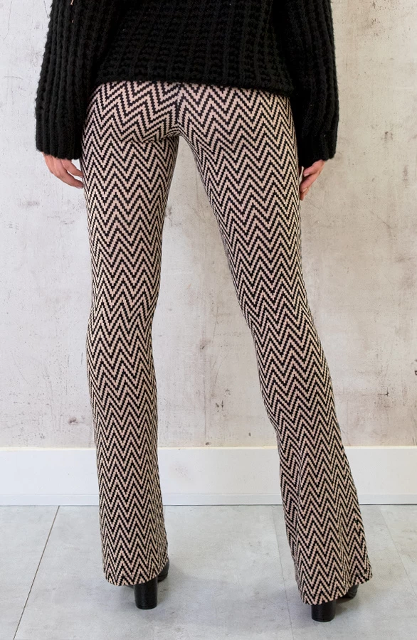 Flared Broek Zigzag Beige 5 Flared Broek Zigzag Beige - Afbeelding 3