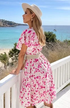 Florence Flower Print Jurk Beige -Kleding Promotie Winkel Florence Flower Print Jurk Beige 1 586x900 1