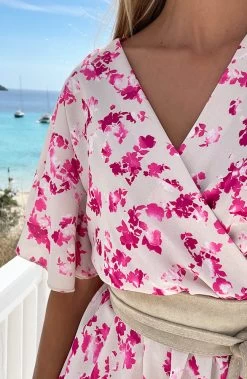 Florence Flower Print Jurk Beige -Kleding Promotie Winkel Florence Flower Print Jurk Beige 2 586x900 1