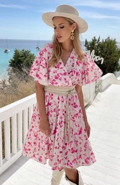 Florence Flower Print Jurk Beige