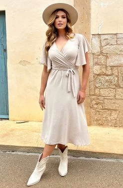 Florence Midi Jurk Beige -Kleding Promotie Winkel Florence Midi Jurk Beige 11 586x900 1