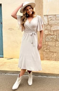 Florence Midi Jurk Beige -Kleding Promotie Winkel Florence Midi Jurk Beige 12 586x900 1