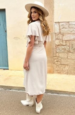 Florence Midi Jurk Beige -Kleding Promotie Winkel Florence Midi Jurk Beige 4 586x900 1