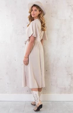 Florence Midi Jurk Beige -Kleding Promotie Winkel Florence Midi Jurk Beige 5 586x900 1