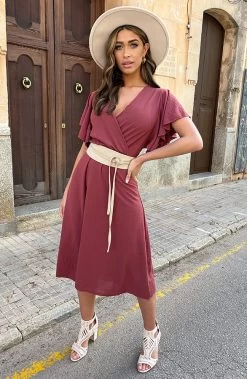 Suede Wikkelriem Light Beige 12 Suede Wikkelriem Light Beige -Kleding Promotie Winkel Florence Midi Jurk Dust Roze 3 586x900 4