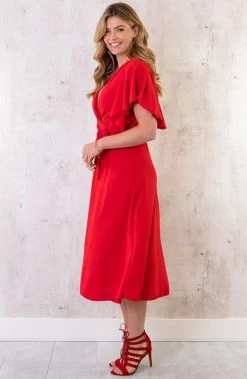 Florence Midi Jurk Rood -Kleding Promotie Winkel Florence Midi Jurk Rood 3 586x900 1