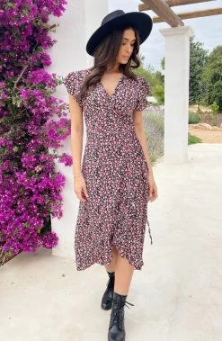 Flower Jurk Midi Koraal -Kleding Promotie Winkel Flower Jurk Midi Koraal 1 586x900 1