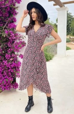 Flower Jurk Midi Koraal -Kleding Promotie Winkel Flower Jurk Midi Koraal 2 586x900 1